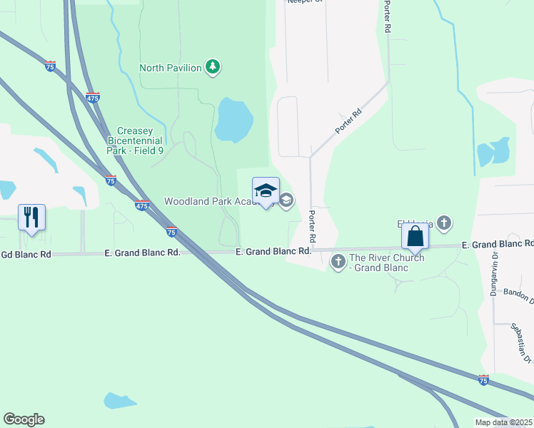 map of restaurants, bars, coffee shops, grocery stores, and more near 2083 East Grand Blanc Road in Grand Blanc