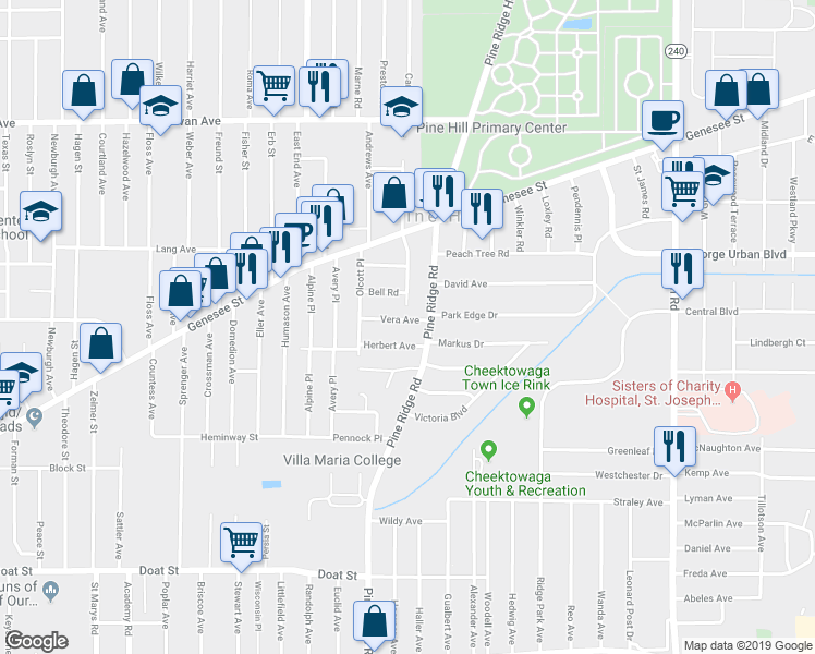 map of restaurants, bars, coffee shops, grocery stores, and more near 108 Herbert Avenue in Buffalo