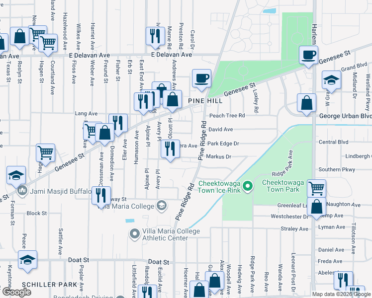 map of restaurants, bars, coffee shops, grocery stores, and more near 108 Herbert Avenue in Buffalo