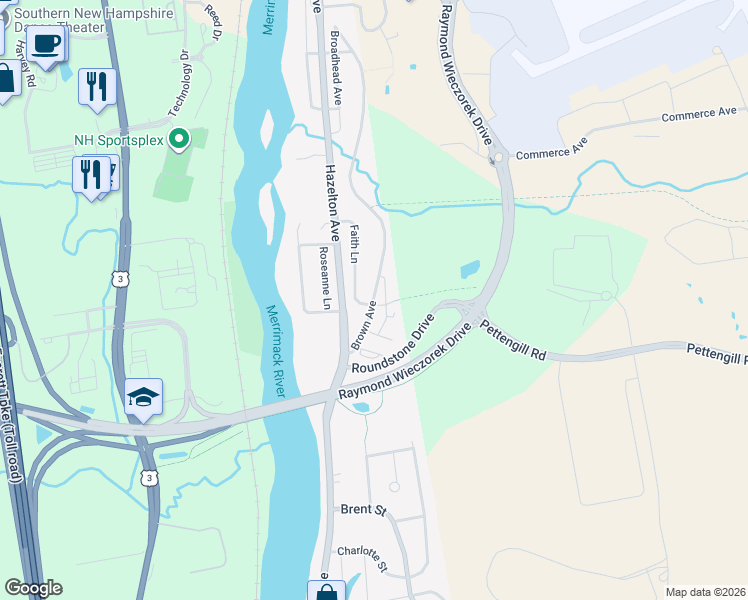 map of restaurants, bars, coffee shops, grocery stores, and more near 3931 Brown Avenue in Manchester