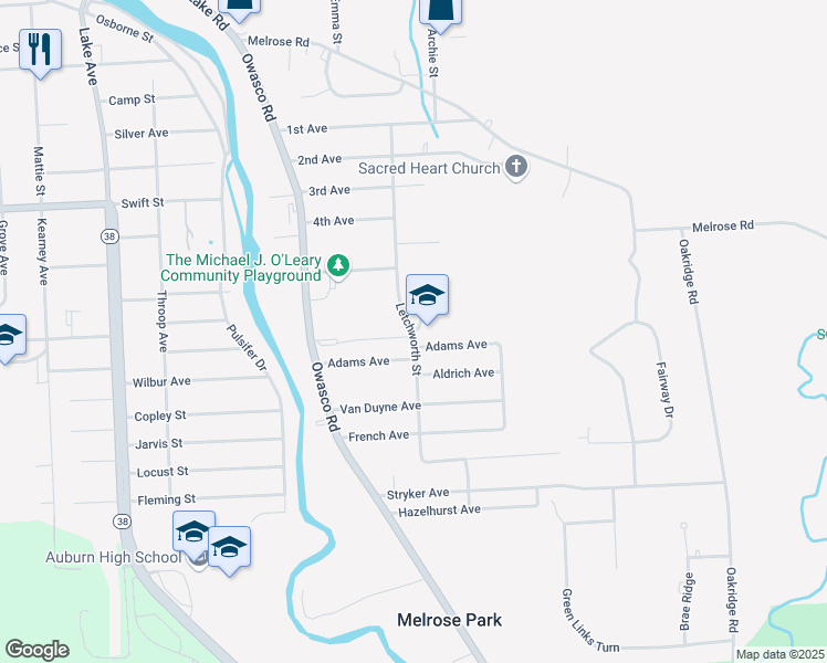 map of restaurants, bars, coffee shops, grocery stores, and more near 66 Letchworth Street in Auburn