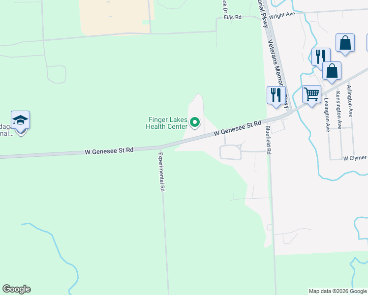 map of restaurants, bars, coffee shops, grocery stores, and more near 2086 West Genesee Street Road in Auburn