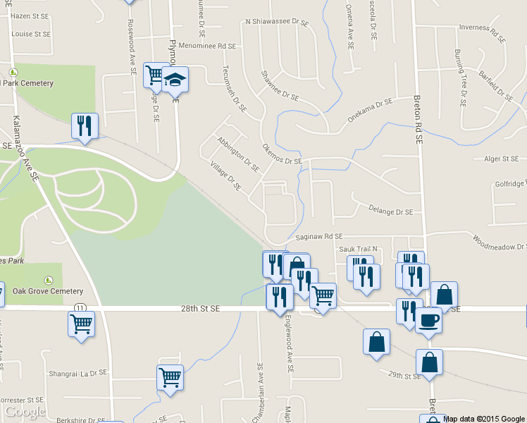 map of restaurants, bars, coffee shops, grocery stores, and more near 2000 Saginaw Road Southeast in Grand Rapids