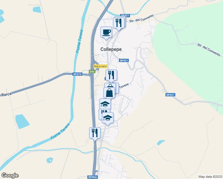 map of restaurants, bars, coffee shops, grocery stores, and more near 2 Via San Gualtiero in Collepepe