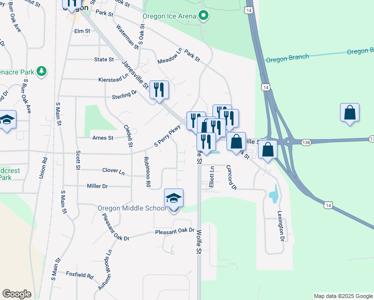 map of restaurants, bars, coffee shops, grocery stores, and more near 126 Thomson Lane in Oregon