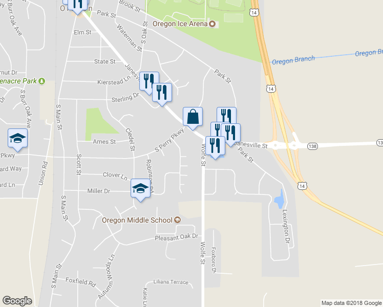 map of restaurants, bars, coffee shops, grocery stores, and more near 126 Thomson Lane in Oregon