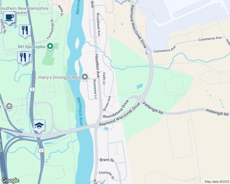 map of restaurants, bars, coffee shops, grocery stores, and more near 3951 Pettengill Road in Manchester