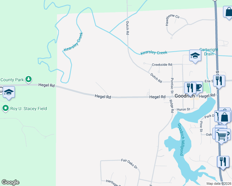 map of restaurants, bars, coffee shops, grocery stores, and more near 9542 Hegel Road in Goodrich