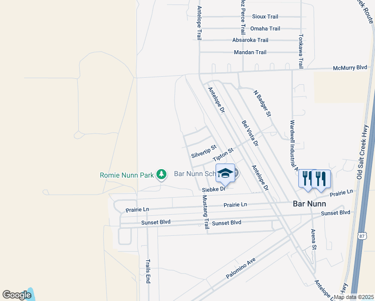 map of restaurants, bars, coffee shops, grocery stores, and more near 4994 Turpin Street in Bar Nunn