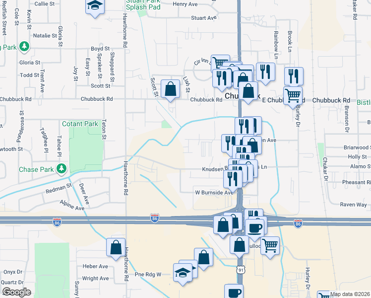 map of restaurants, bars, coffee shops, grocery stores, and more near 298 West Linden Avenue in Chubbuck