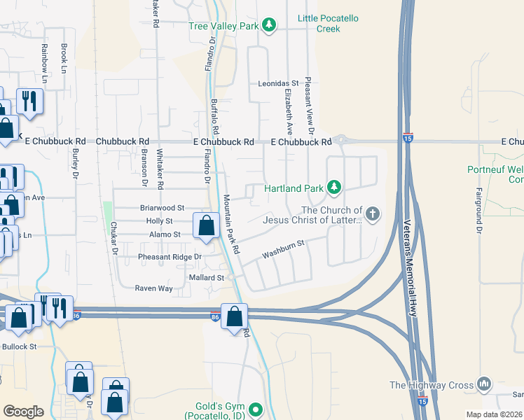 map of restaurants, bars, coffee shops, grocery stores, and more near 4661 Annies Way in Pocatello
