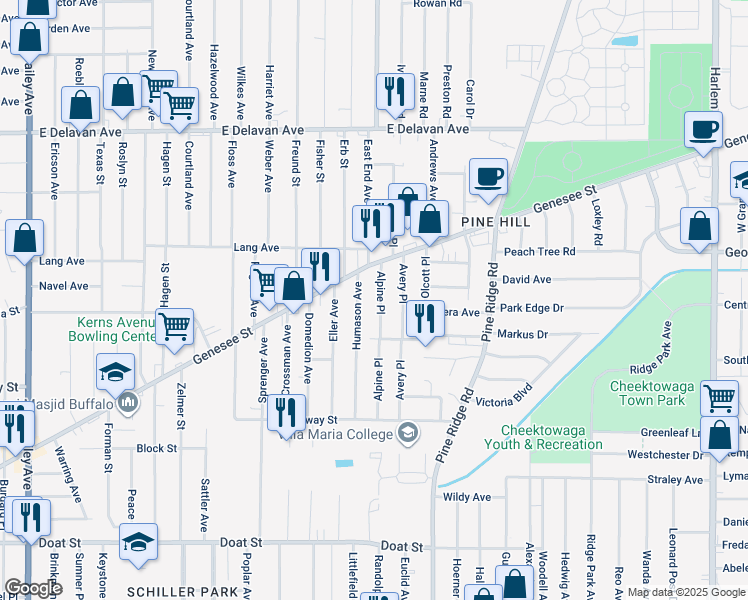 map of restaurants, bars, coffee shops, grocery stores, and more near in Buffalo