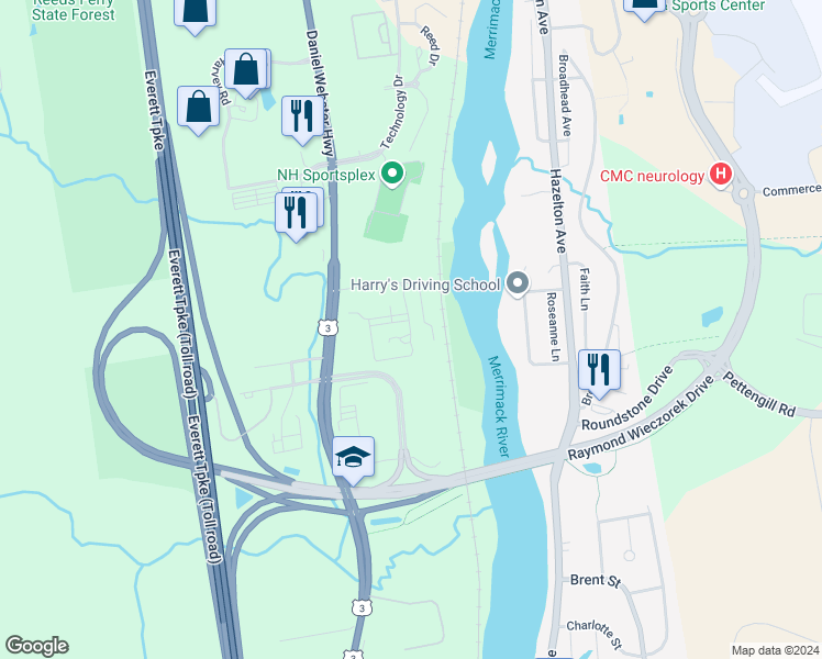 map of restaurants, bars, coffee shops, grocery stores, and more near 15 Iron Horse Drive in Bedford