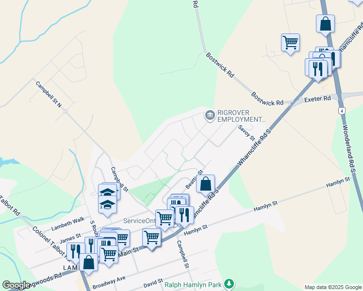 map of restaurants, bars, coffee shops, grocery stores, and more near 2228 Bakervilla Street in London