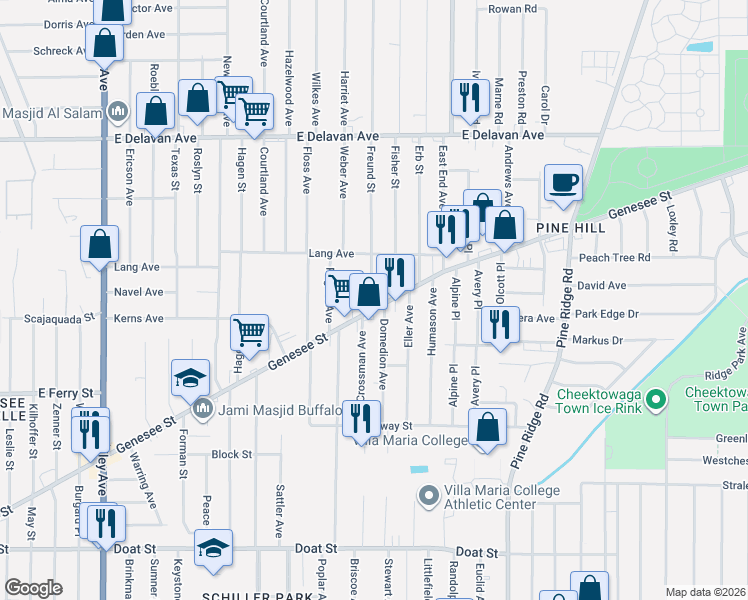 map of restaurants, bars, coffee shops, grocery stores, and more near 22 Freund Street in Buffalo
