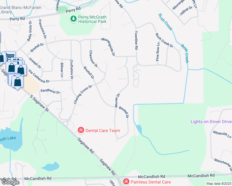 map of restaurants, bars, coffee shops, grocery stores, and more near 12281 Moceri Drive in Grand Blanc