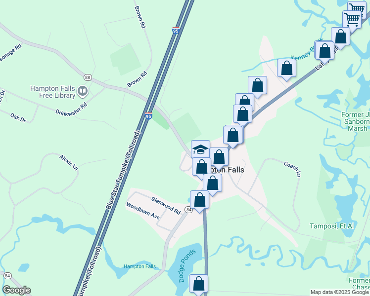 map of restaurants, bars, coffee shops, grocery stores, and more near 8 Exeter Road in Hampton Falls