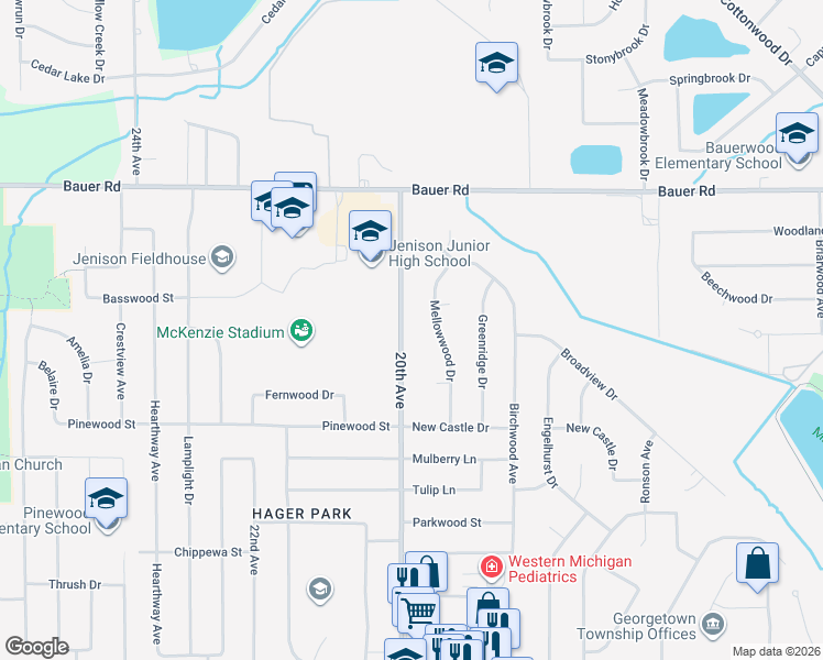 map of restaurants, bars, coffee shops, grocery stores, and more near 8200 20th Avenue in Georgetown Township