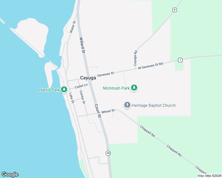 map of restaurants, bars, coffee shops, grocery stores, and more near 255 Wheat Street in Cayuga
