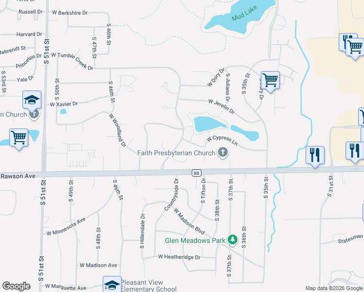 map of restaurants, bars, coffee shops, grocery stores, and more near 6940 South Tumble Creek Drive in Franklin