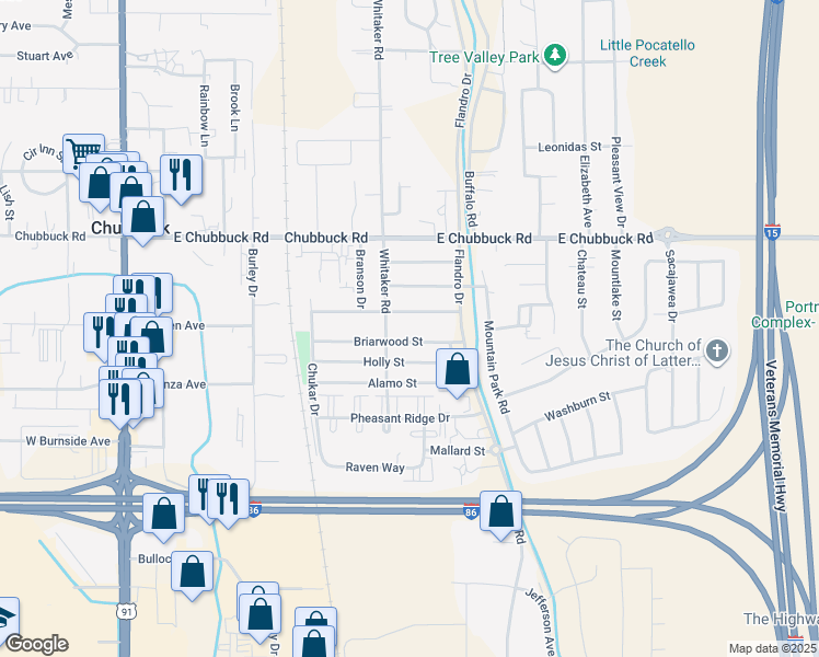 map of restaurants, bars, coffee shops, grocery stores, and more near 541 Chickadee Drive in Pocatello