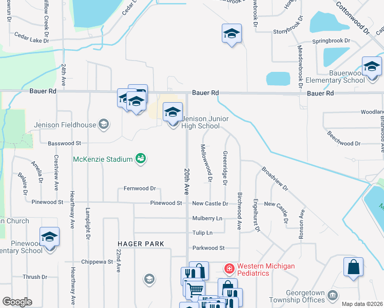 map of restaurants, bars, coffee shops, grocery stores, and more near 8200 20th Avenue in Georgetown Township
