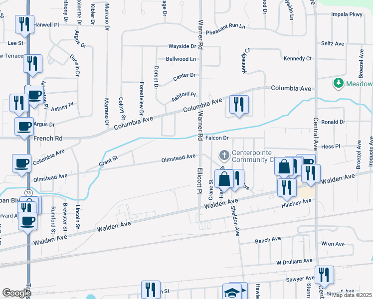 map of restaurants, bars, coffee shops, grocery stores, and more near 350 Olmstead Avenue in Depew