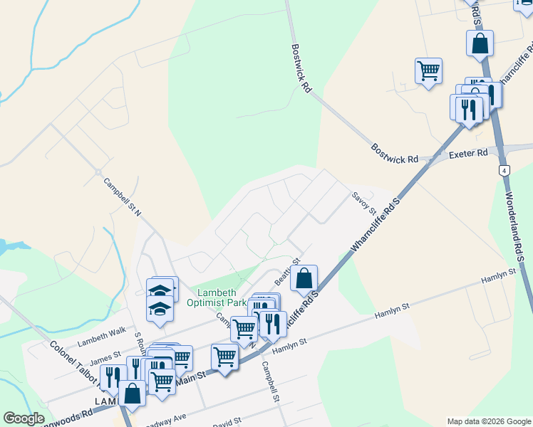 map of restaurants, bars, coffee shops, grocery stores, and more near 2201 Debra Drive in London