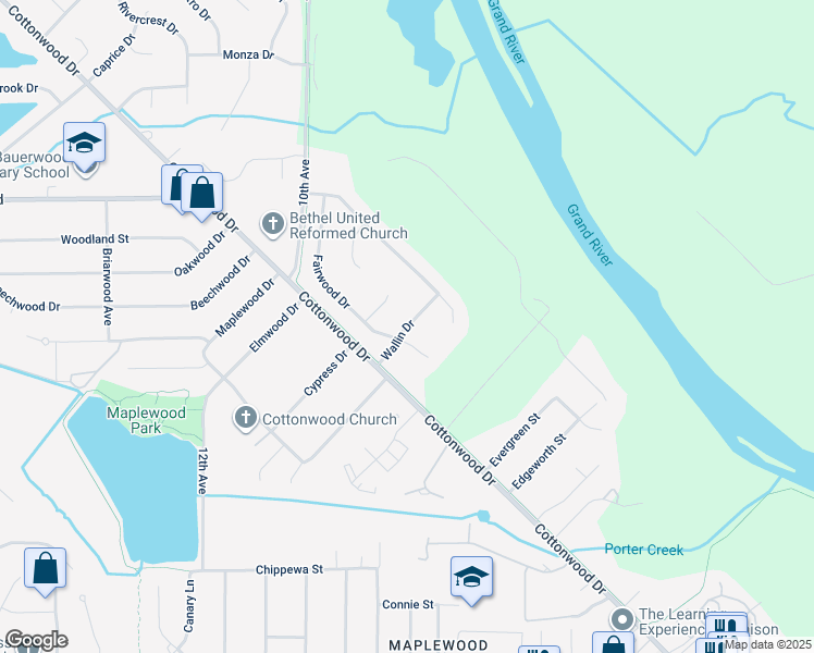 map of restaurants, bars, coffee shops, grocery stores, and more near 855 Wallin Drive in Georgetown Township