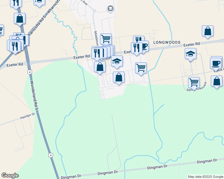map of restaurants, bars, coffee shops, grocery stores, and more near 4575 Blakie Road in London