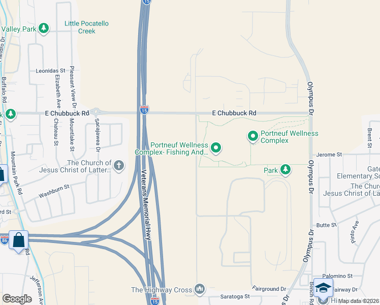 map of restaurants, bars, coffee shops, grocery stores, and more near 10820 Fairground Drive in Chubbuck