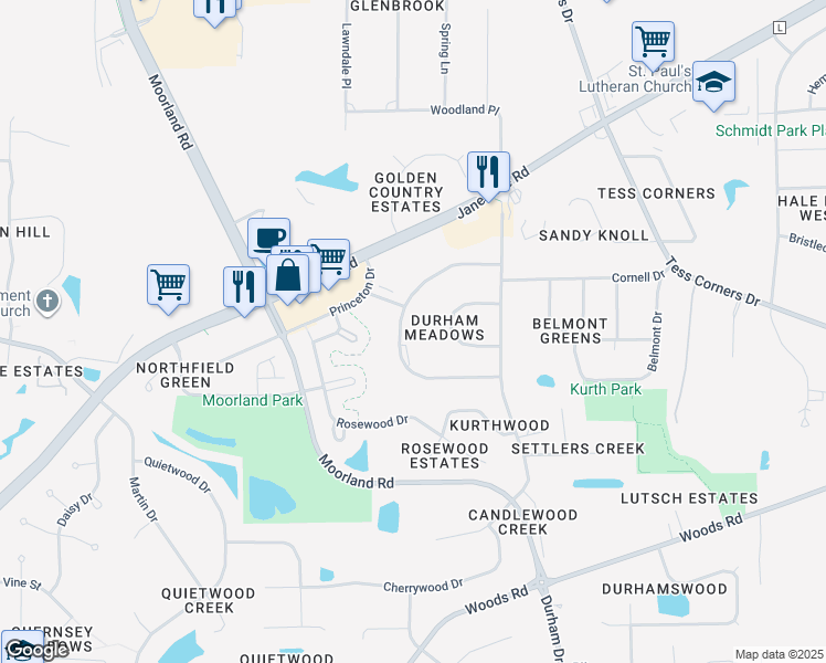 map of restaurants, bars, coffee shops, grocery stores, and more near 6997 Cornell Circle in Muskego