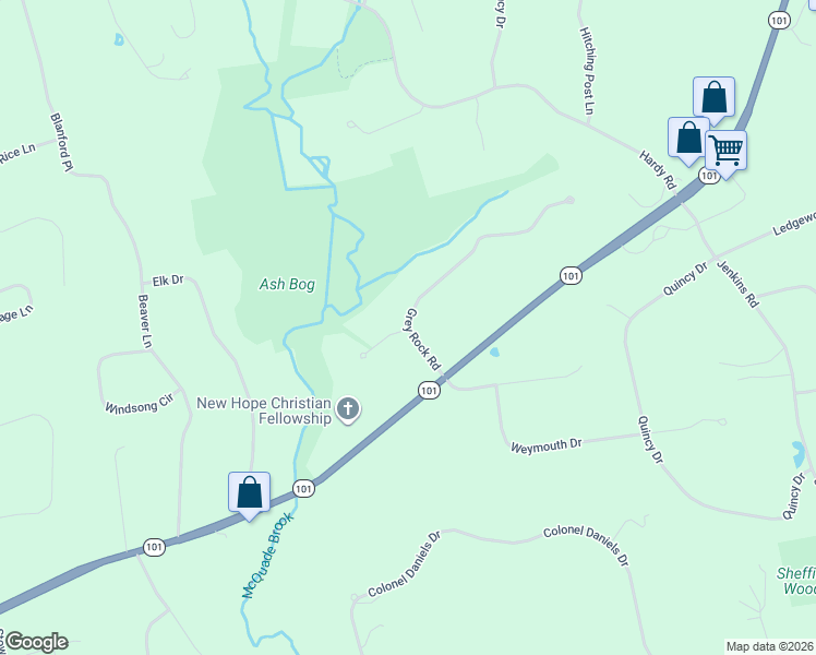 map of restaurants, bars, coffee shops, grocery stores, and more near 15 Grey Rock Rd in Bedford