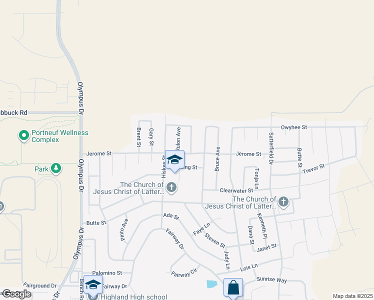 map of restaurants, bars, coffee shops, grocery stores, and more near 2434 Jerome Street in Pocatello