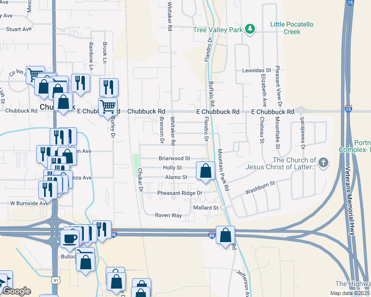 map of restaurants, bars, coffee shops, grocery stores, and more near 541 Chickadee Drive in Pocatello