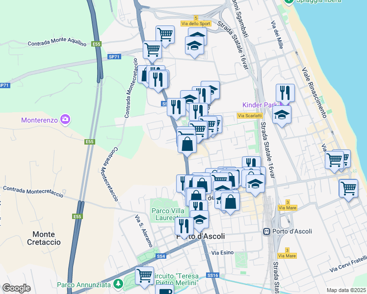 map of restaurants, bars, coffee shops, grocery stores, and more near 6 Via Enrico Mattei in San Benedetto del Tronto