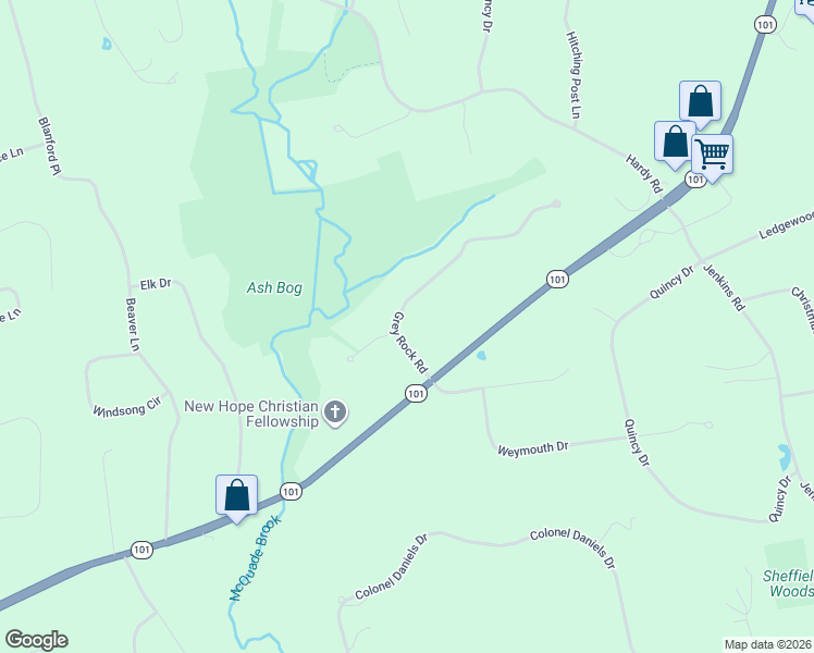 map of restaurants, bars, coffee shops, grocery stores, and more near 15 Grey Rock Road in Bedford