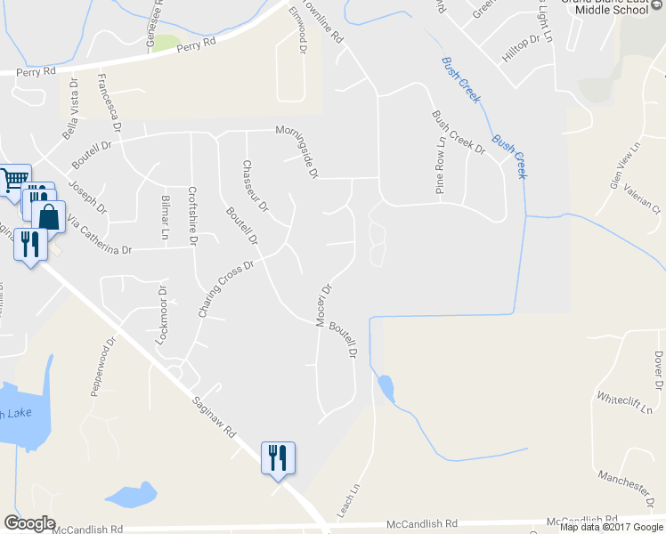 map of restaurants, bars, coffee shops, grocery stores, and more near 12281 Moceri Drive in Grand Blanc