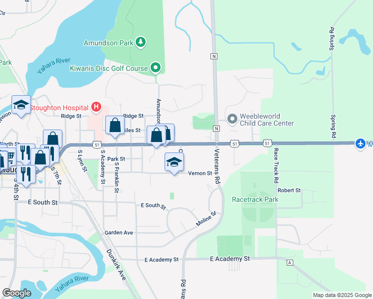 map of restaurants, bars, coffee shops, grocery stores, and more near 111 Chalet Drive in Stoughton