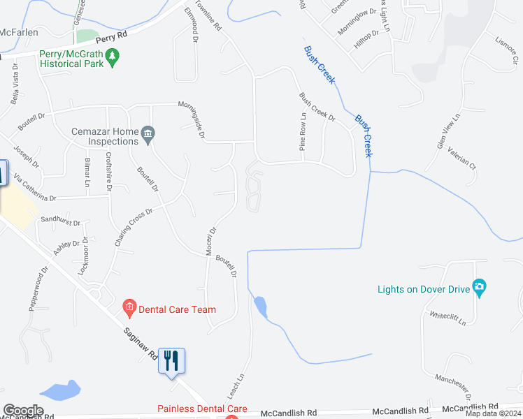 map of restaurants, bars, coffee shops, grocery stores, and more near 12303 East Woodside Drive in Grand Blanc