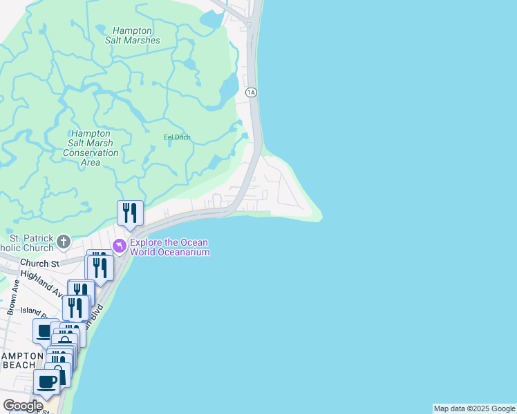 map of restaurants, bars, coffee shops, grocery stores, and more near 11 Great Boars Head Avenue in Hampton