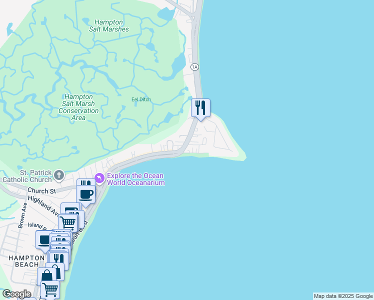 map of restaurants, bars, coffee shops, grocery stores, and more near 504 Great Boars Head Avenue in Hampton