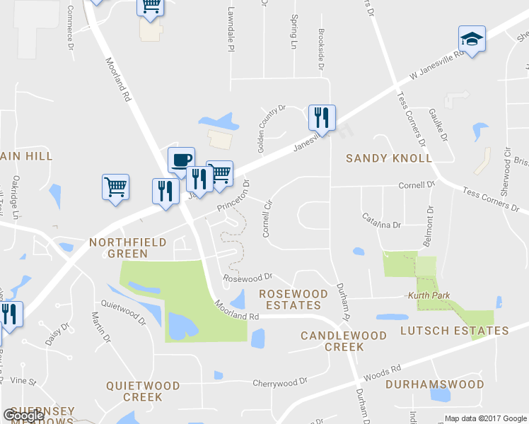 map of restaurants, bars, coffee shops, grocery stores, and more near 6997 Cornell Circle in Muskego
