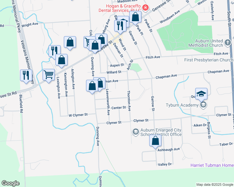 map of restaurants, bars, coffee shops, grocery stores, and more near 14 Saint Anthony Street in Auburn
