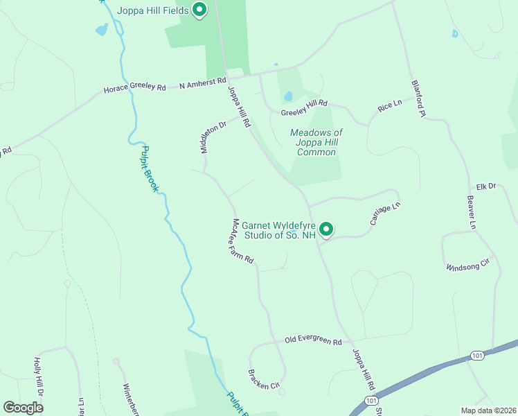 map of restaurants, bars, coffee shops, grocery stores, and more near 3 Newbury Lane in Bedford