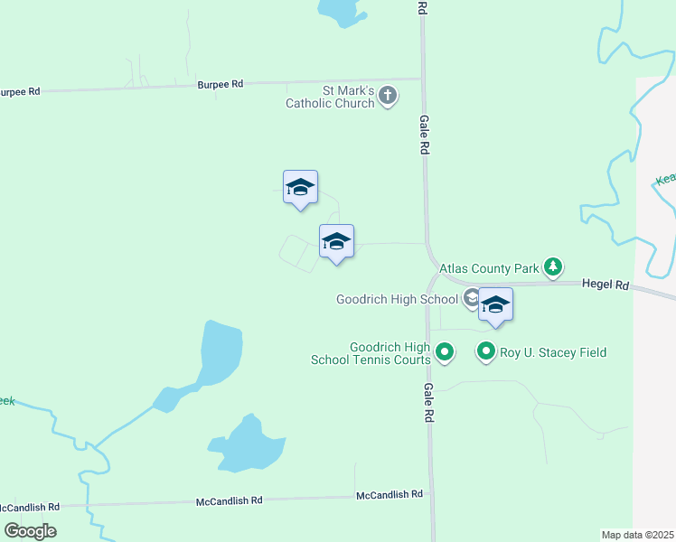 map of restaurants, bars, coffee shops, grocery stores, and more near 7500 Gale Road in Goodrich