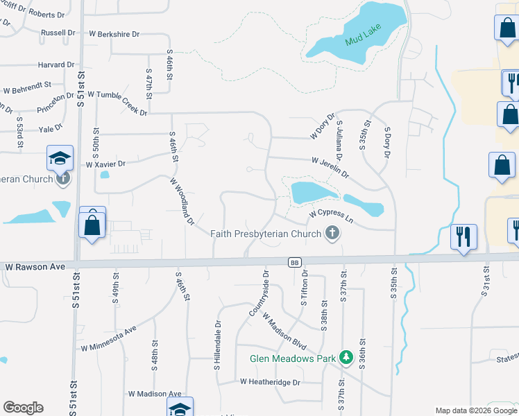 map of restaurants, bars, coffee shops, grocery stores, and more near 6940 South Tumble Creek Drive in Franklin