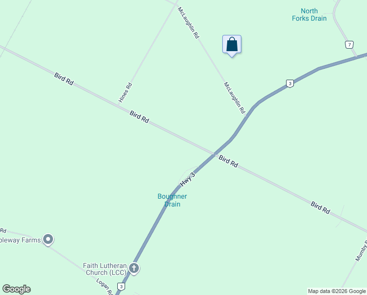 map of restaurants, bars, coffee shops, grocery stores, and more near 1069 Bird Road in Haldimand County