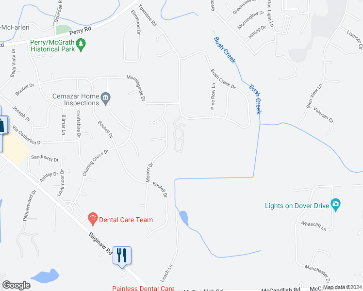 map of restaurants, bars, coffee shops, grocery stores, and more near 12303 East Woodside Drive in Grand Blanc