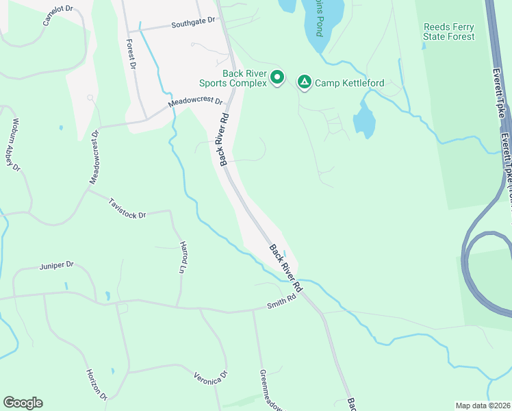 map of restaurants, bars, coffee shops, grocery stores, and more near 215 Back River Road in Bedford